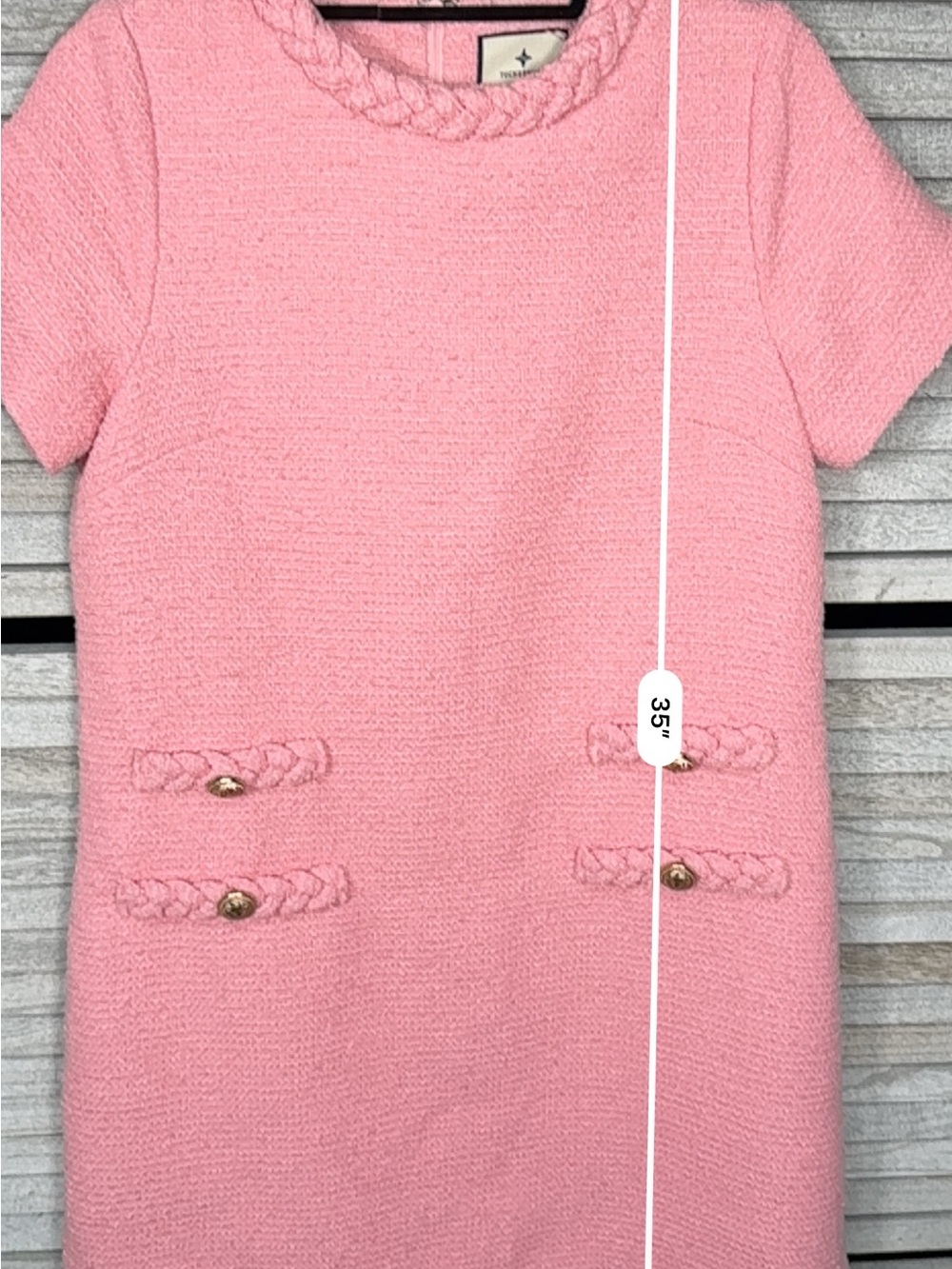 Tuckernuck Blossom Pink Tweed Jackie Dress Size M Gold Buttons - Picture 12 of 14